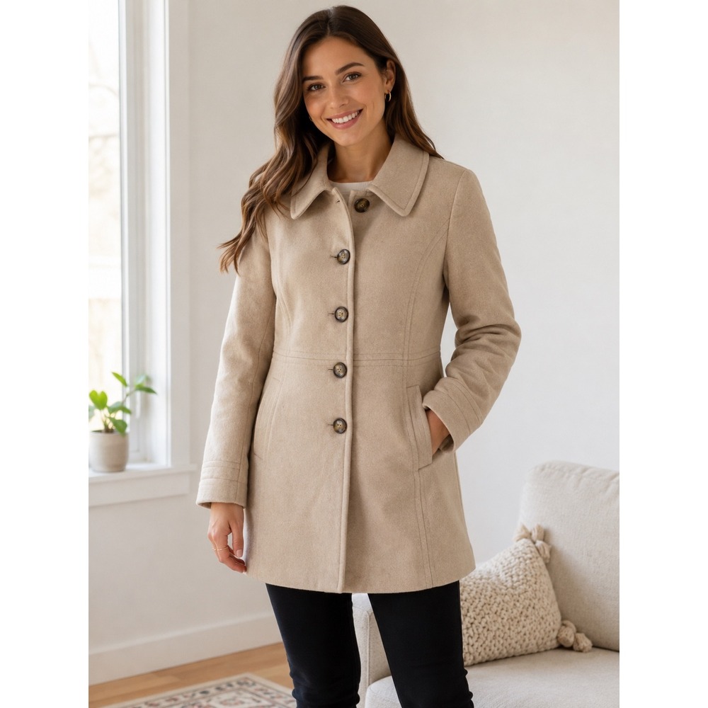 London Fog Womens Wool Blend Car Coat Beige Oatmeal Button Front Jacket XXL